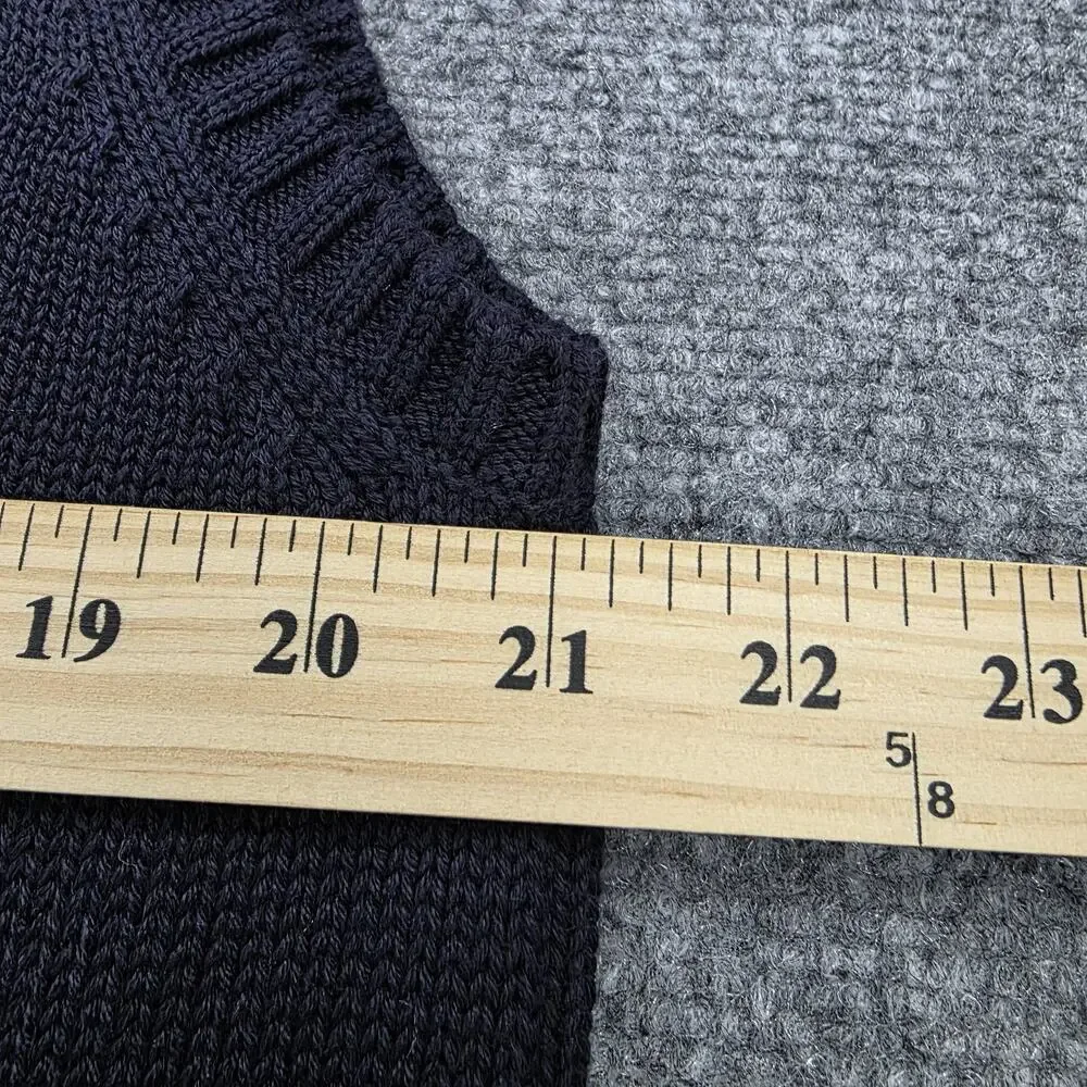 Vintage Lands End Sweater Vest Mens Large Blue Navy V Neck Knit Pullover Casual